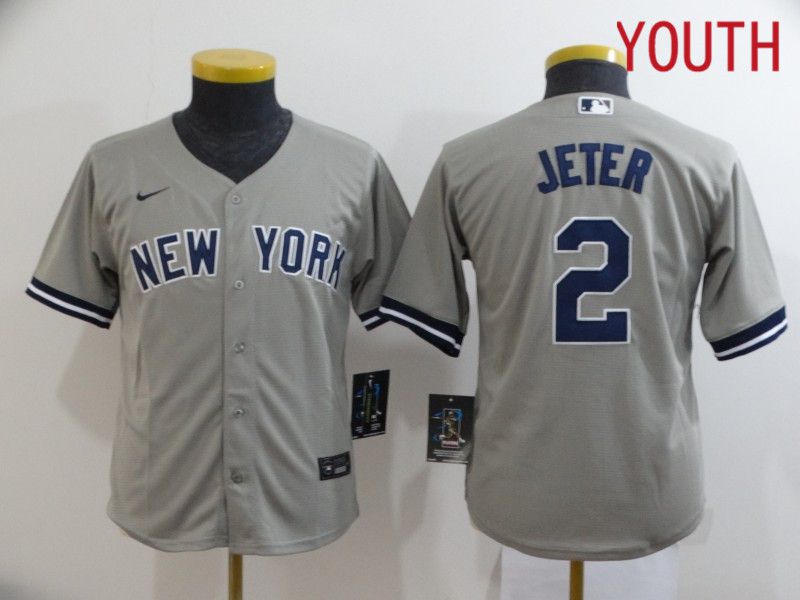Youth New York Yankees #2 Jeter Grey Nike Game MLB Jerseys